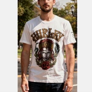 PAC SUN Hurley White Short Sleeve Tee with Vintage Graphic
